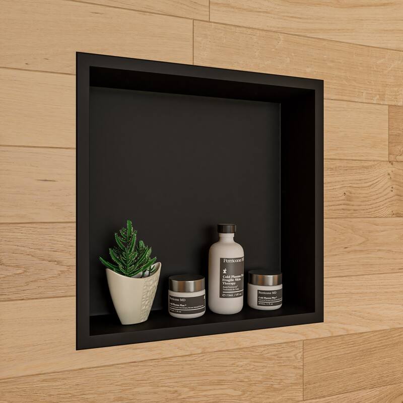 ALFI brand 16" x 16" Black Matte Stainless Steel Square Single Shelf